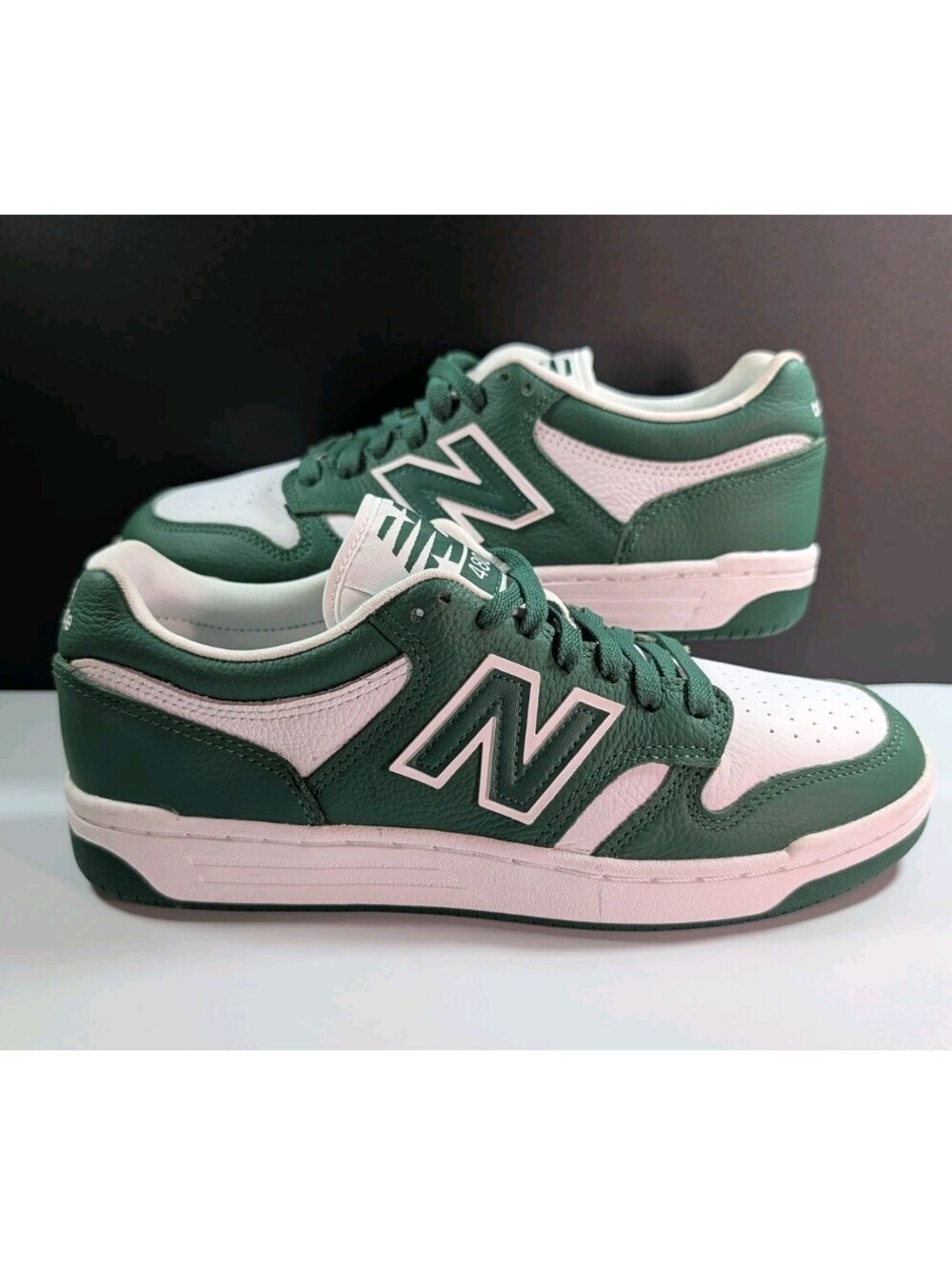 New Balance Mens 8.5 Green White 480 Leather Low Top Retro Basketball Sneakers